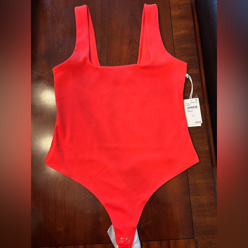 Good American bright orange thong square neck tank bodysuit